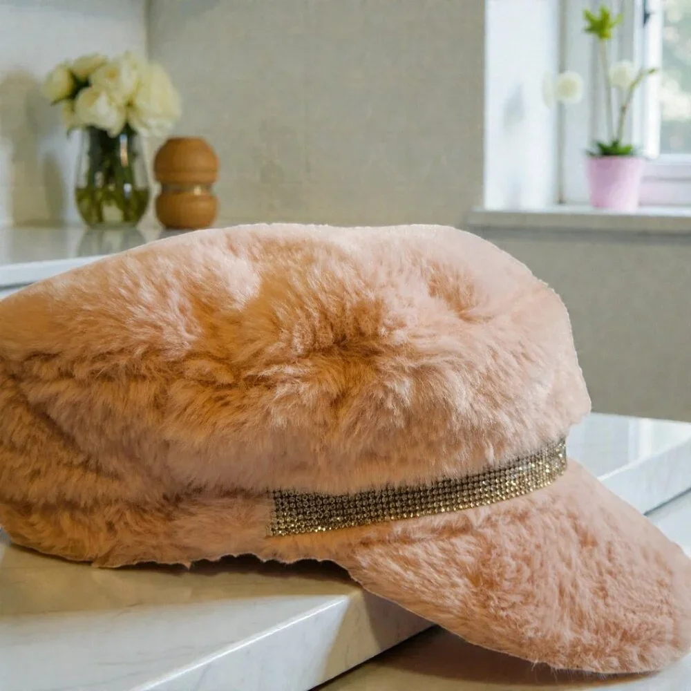 Juicy Couture Pink Faux-Fur Rhinestone Cabbie NWT